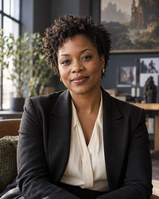 Fictional portrait of Nia Okafor, VersoDev studio director and executive producer.